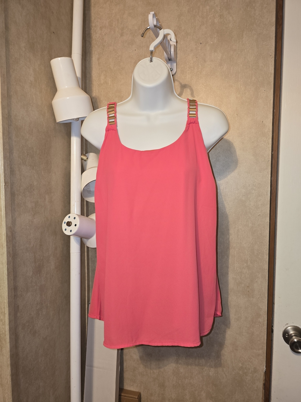 VENUS Coral Pink Tank Top with Gold Accent Straps